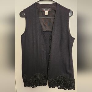 Womens Vintage Embroidered Black Vest J.R Nites Size 11/12